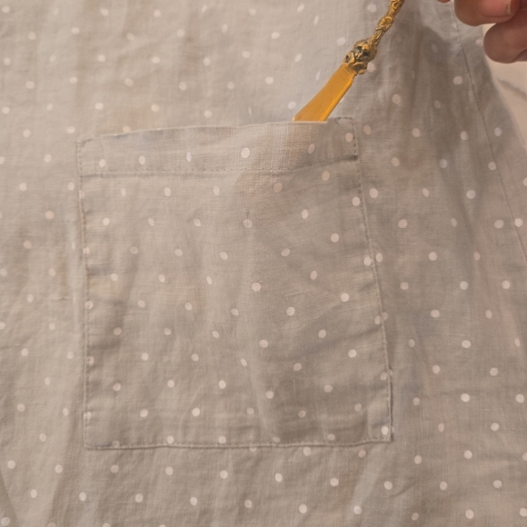 FLAX 100% Linen Lagenlook Sleeveless Polka Dot Shift Dress Gray White Medium - Picture 7 of 10